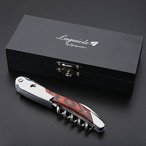 Laguiole By FlyingColors Wine Opener Sommelier Professional Waiter's Corkscrew, Wooden Gift Box. Sommelier Knife, Corkscrew, Foil Cutter, and Bottle Opener (Wood)