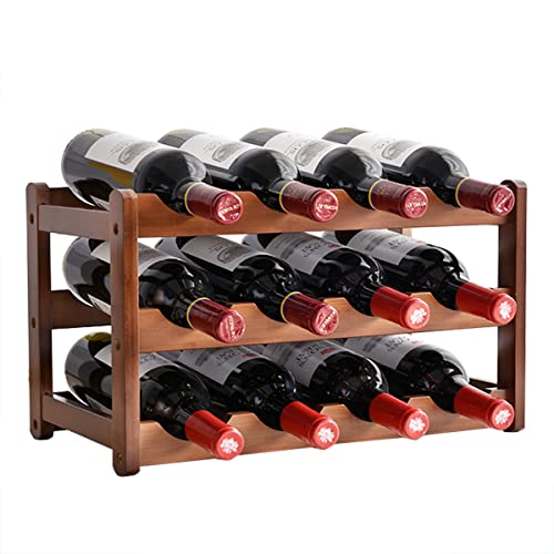Bamboo Wine Rack, 3-Layer 12-Bottle Natural Bamboo Storage Rack Display Wine Bottle Rack, Easy to Assemble Storage Room Wine Rack, Saving Space for Wine Lovers.