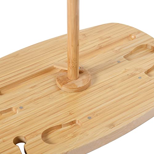 Vibes Hunter Easy to Store and Set Up 2 Person Oval Picnic Wine Glass Holders Table with Magnetic 4-pc Cheese Knife Set - Natural Bamboo 38x25x31cm