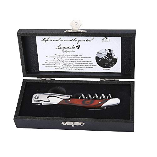 Laguiole By FlyingColors Wine Opener Sommelier Professional Waiter's Corkscrew, Wooden Gift Box. Sommelier Knife, Corkscrew, Foil Cutter, and Bottle Opener (Wood)