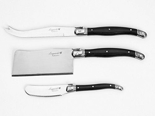 FlyingColors Laguiole Cheese Knife Set, Stainless Steel, Black Color Handle, 3 Pieces