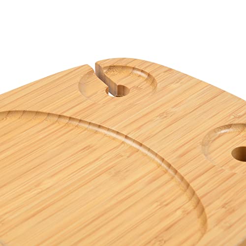 Vibes Hunter Easy to Store and Set Up 2 Person Oval Picnic Wine Glass Holders Table with Magnetic 4-pc Cheese Knife Set - Natural Bamboo 38x25x31cm