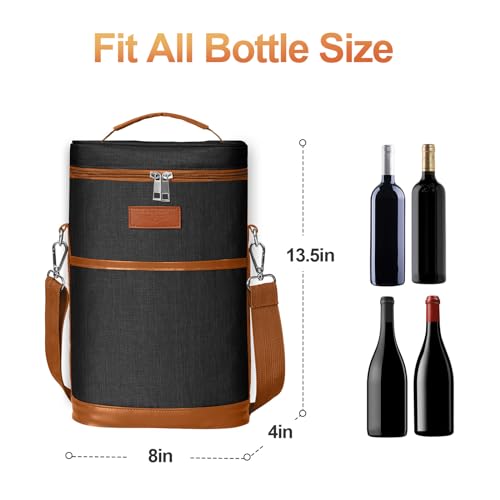 FOCHIER F 2 Bottle Wine Gift Bag, Insulated Wine Bottle Carrier Tote bag, Wine Cooler Bag for Travel, Picnic, Party, Dinner, Great Christmas Day Gift, Black