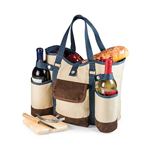 Picnic Time Legacy - a Brand Country Cheese Service and Corkscrew Wine Tote Bag, One Size, Tan/Blue