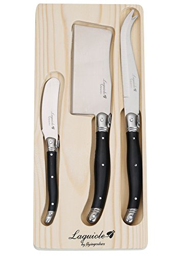 FlyingColors Laguiole Cheese Knife Set, Stainless Steel, Black Color Handle, 3 Pieces