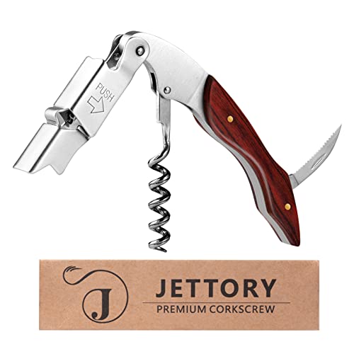 Jettory Wine Opener - Professional Corkscrews - Bottle Opener w/Foil Cutter and Cap Remover for Wine Bottles - Manual Wine Key for Servers, Waiters, Bartenders and Home Use