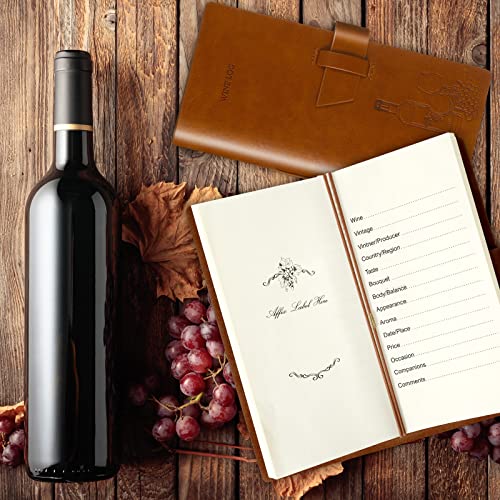 Gueevin 2 Pcs Wine Passport Journal Pu Leather Wine Tasting Book Pocket Sized Wine Tasting Journal Beer Wine Log Book with Templated Pages Gifts for Men Women Sommelier, Brown, 8 x 3.7 Inches