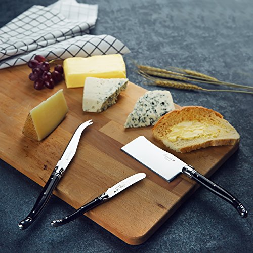 FlyingColors Laguiole Cheese Knife Set, Stainless Steel, Black Color Handle, 3 Pieces