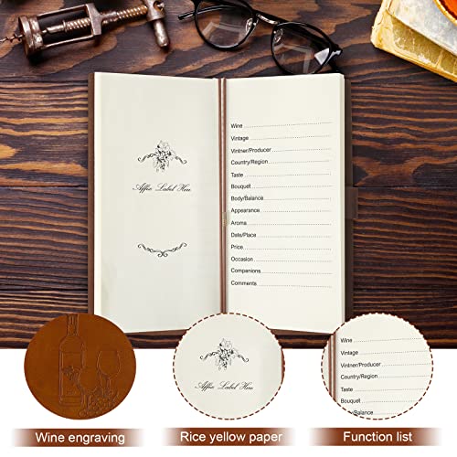 Gueevin 2 Pcs Wine Passport Journal Pu Leather Wine Tasting Book Pocket Sized Wine Tasting Journal Beer Wine Log Book with Templated Pages Gifts for Men Women Sommelier, Brown, 8 x 3.7 Inches