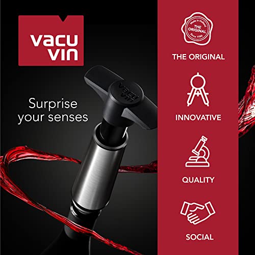 Vacu Vin The Original Wine Saver Pump and Wine Preserver with Wine Stoppers Vacuum Sealer. Wine Pump and Wine Vacuum Stopper are Black. Wine Bottle Keeper Set Keeps Wine Fresher for Longer.