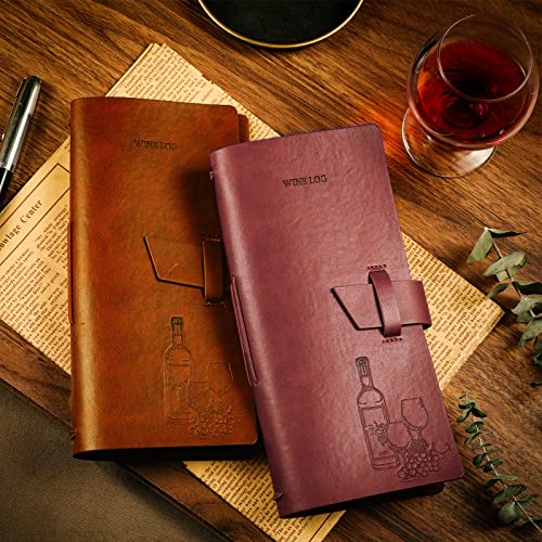 Gueevin 2 Pcs Wine Passport Journal Pu Leather Wine Tasting Book Pocket Sized Wine Tasting Journal Beer Wine Log Book with Templated Pages Gifts for Men Women Sommelier, Brown, 8 x 3.7 Inches