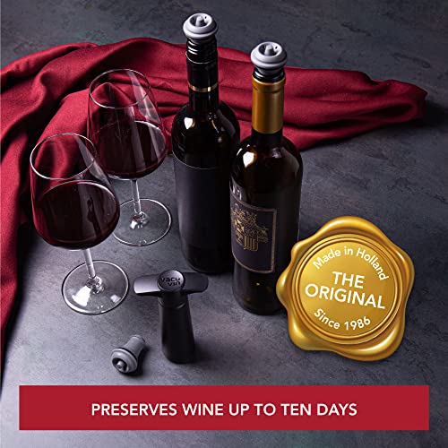 Vacu Vin The Original Wine Saver Pump and Wine Preserver with Wine Stoppers Vacuum Sealer. Wine Pump and Wine Vacuum Stopper are Black. Wine Bottle Keeper Set Keeps Wine Fresher for Longer.